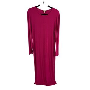 Bordeaux Magenta Pink Ribbed Long Sleeve Midi Dress XL